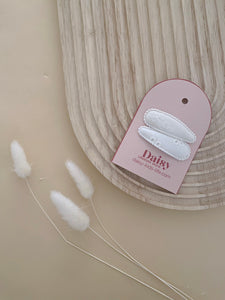 White Embroidered Hair Clips