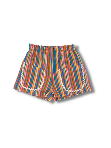 Rainbow Stripe Shorts With Scalloped Pockets