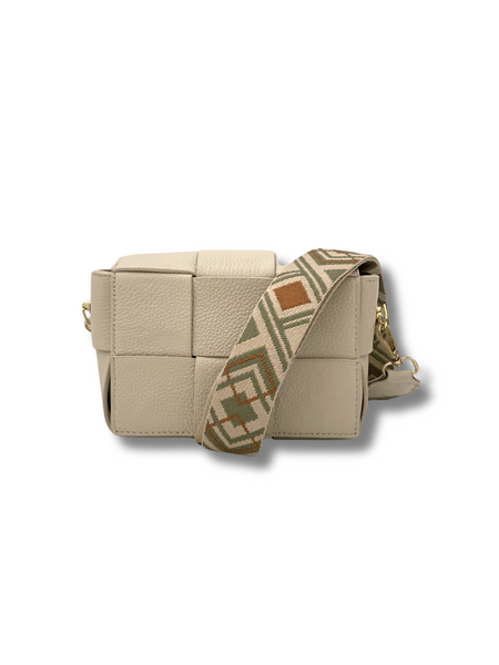 Chlöe Leather Woven Crossbody Bag Taupe