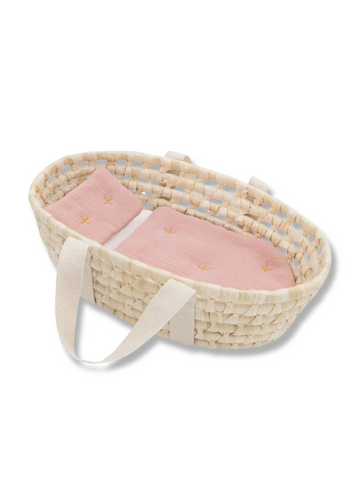 Rattan Doll Moses Basket Set Pink