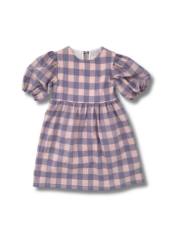 Gingham dress with puffy sleeves lilac