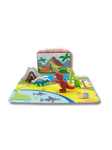 Dinosaur Playset  With Puzzle In Tin