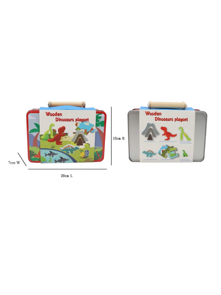 Dinosaur Playset  With Puzzle In Tin