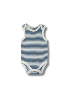 Comfy Baby Singlet Bodysuit - Blue Stripes