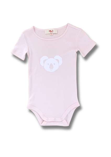 Koala Short Sleeve Bodysuit Pink & White