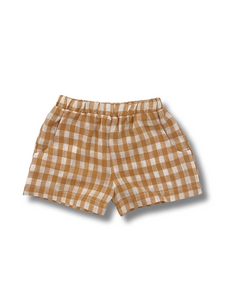 Pure Linen Baby Shorts Mustard Gingham