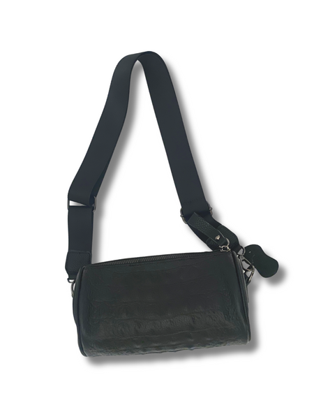 Mia Black Leather Barrel Bag