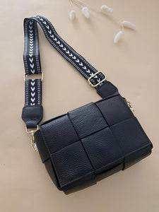 Chlöe Leather Woven Crossbody Bag Black