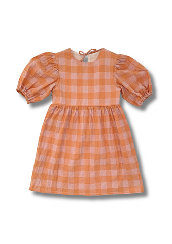 Gingham dress with puffy sleeves