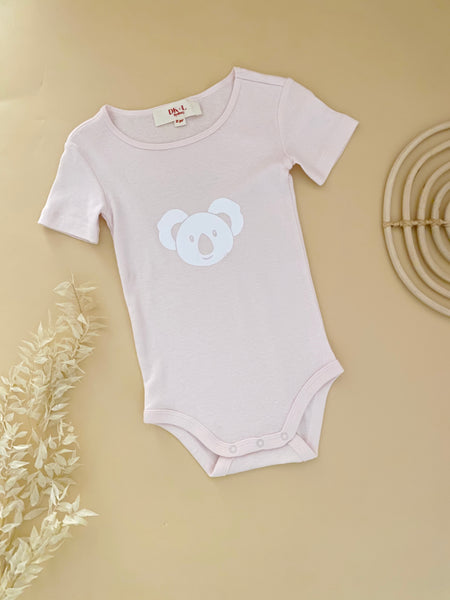 Koala Short Sleeve Bodysuit Pink & White