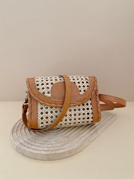 Soleil Rattan & Leather Handbag