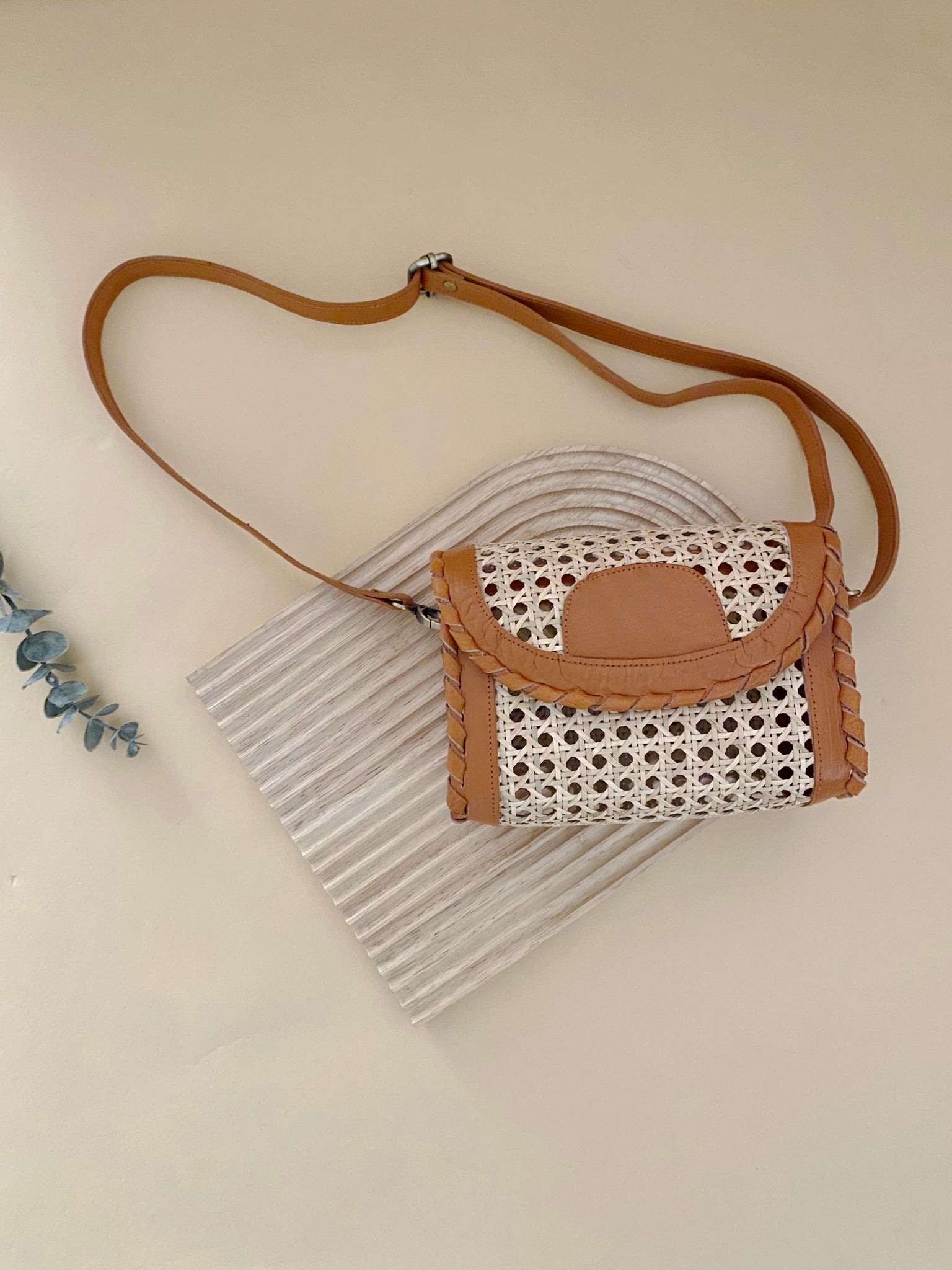 Soleil Rattan & Leather Handbag