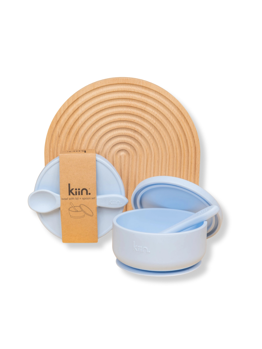 Silicone Suction Bowl + Lid & Spoon Pastel Sky