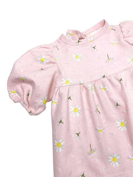 Pink Daisy Corduroy Baby Smock Dress