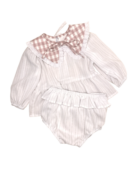 White Pinstripe Blouse With Matching Nappy Cover Set