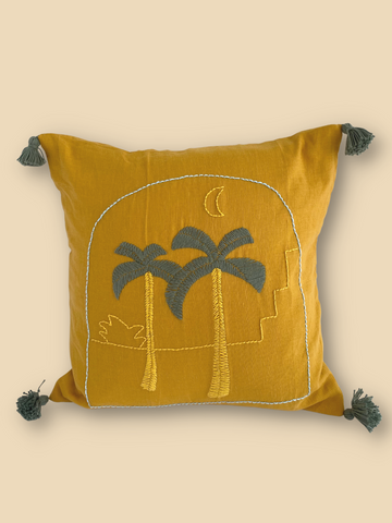 Palms Linen Cushion Mustard