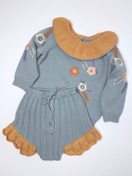 Baby knit jumper and shorts set blue