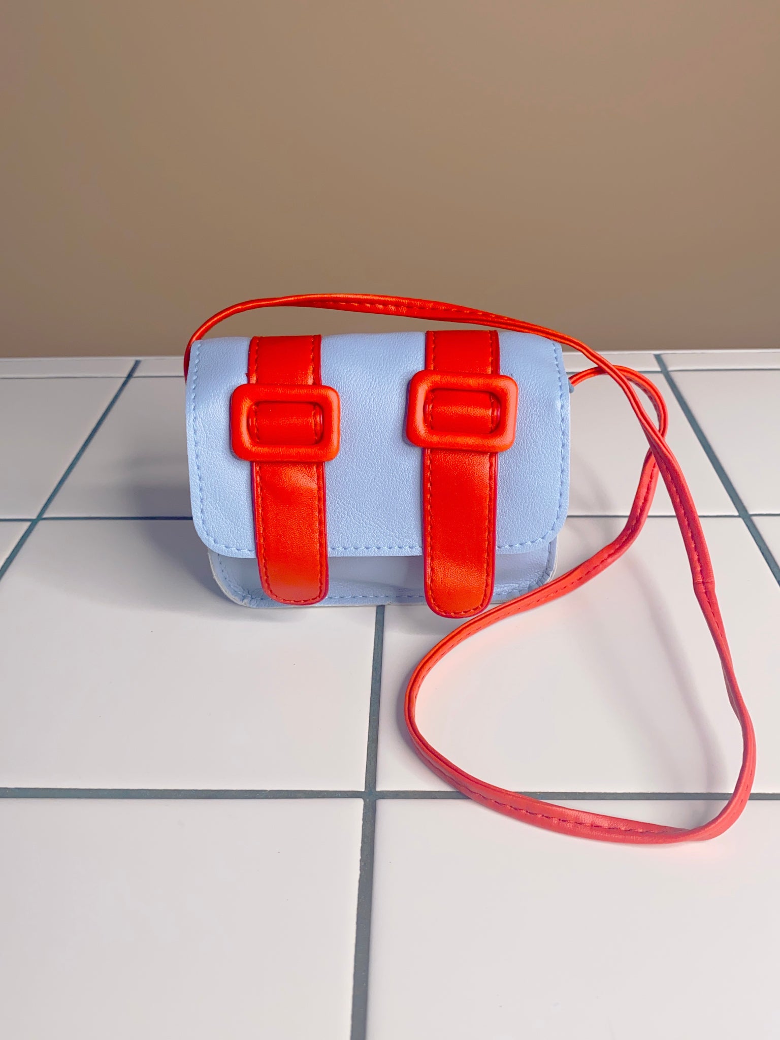 Two Buckle Mini Handbag Red & Blue