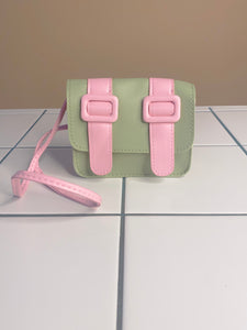 Two Buckle Mini Handbag Sage & Pink