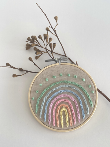 Happy Pastel Rainbow #3 Embroidery Wall Hanging