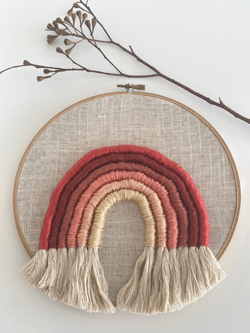 Large Terracotta Rainbow Embroidery Wall Hanging