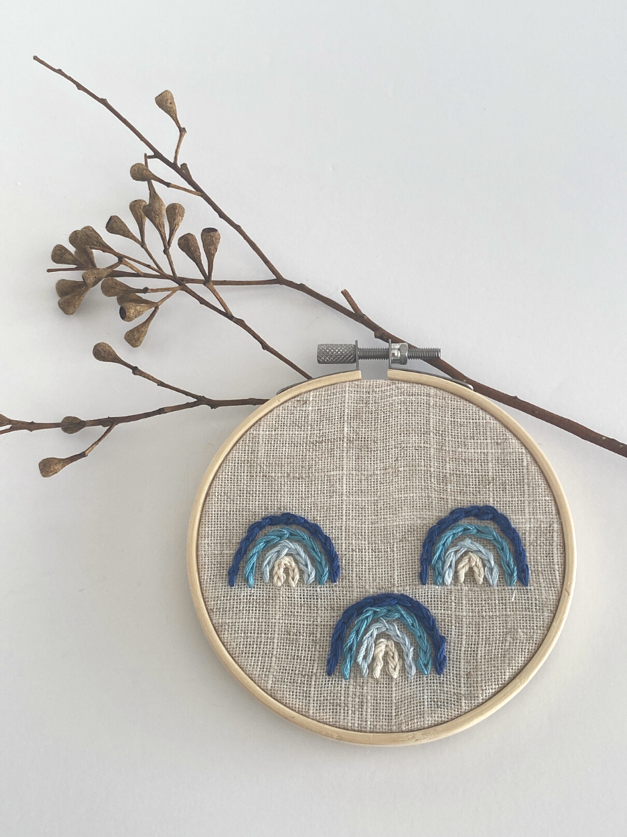 Happy Blue Rainbow #2 Embroidery Wall Hanging