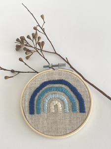 Happy Blue Rainbow #3 Embroidery Wall Hanging