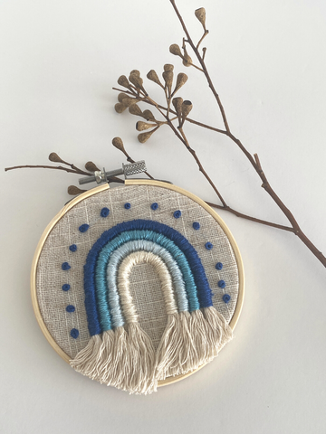 Happy Blue Rainbow #4 Embroidery Wall Hanging
